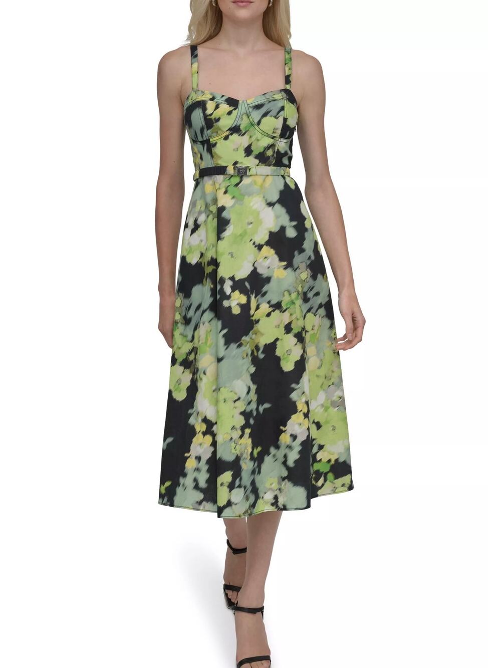 DKNY Green Corset Belted Midi Dress